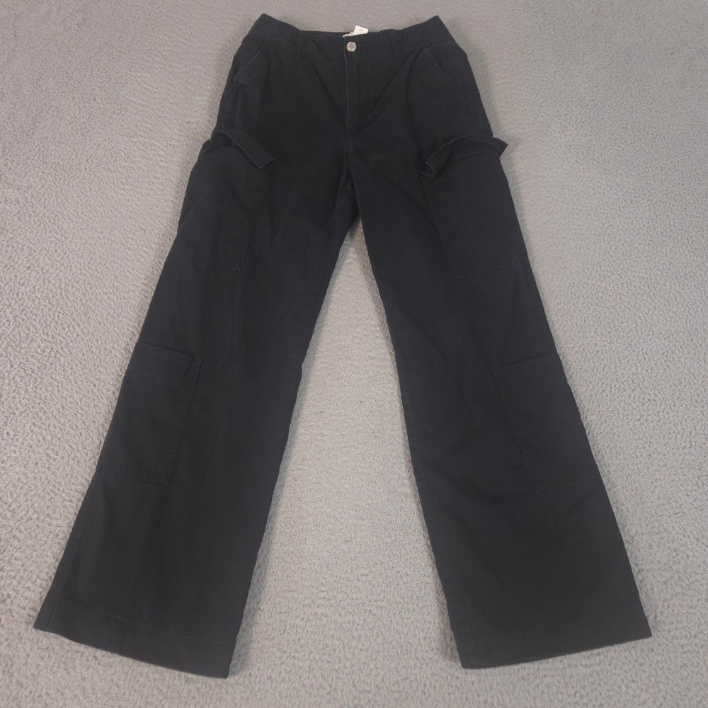 H&M Pants Womens 4 Black Loose Cargo Straight Leg Utility Trousers Cotton Pocket